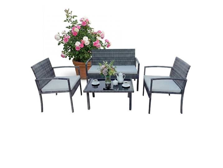 Gartenmöbel 4er-Set Rattan Creme-Grau