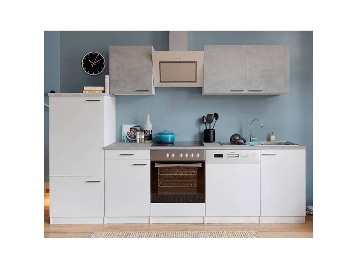 Cuisine Malia V 280cm Blanc/Gris/Blanc