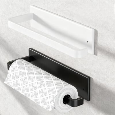 Multisell Products Hub Space Saving Paper Towel Holder, Stainless Self Adhesive, Cabinet Wall Mount Dispenser For Kitchen black