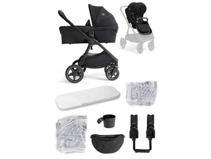 Joie Signature Kinderwagenset Vinca 2in1, Schwarz, 3-teilig, 65x109x97 cm, EN 1888, UV 50+, Feststellbremse, Fußstütze abklappbar, Federung, kugelgelagerte Räder, 5-Punkte-Gurt, für Babyschale geeignet, Griff in Lederoptik, Transportsicherung, mit Tragegriff, Sitz umsetzbar,5-Punkt-Gurt, Gurtschoner, Schutzbügel abnehmbar, Sichtfenster, Sitzverkleinerer, Sitz umsetzbar,Matratze, zusammenklappbar, Baby on Tour, Kinderwagen, Kombikinderwagen