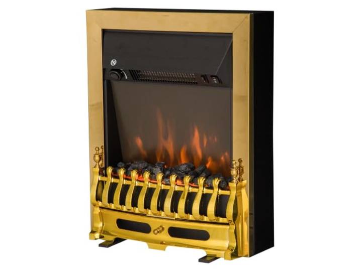 HOMCOM Cheminée Électrique Effet de Flamme Thermostat 1000-2000 W Noir Or Style Vintage Néo Rétro