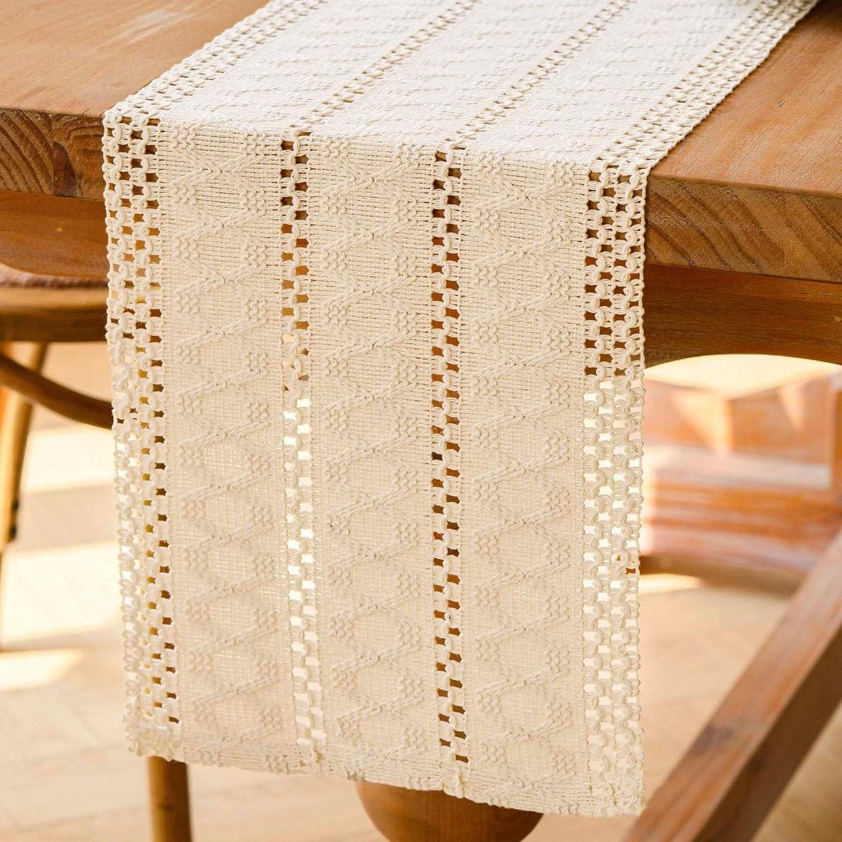 SnelShoppen Table Runner Boho Beige Macrame van Katoen en Linnen voor een Rustieke en Moderne Tafeldecoratie