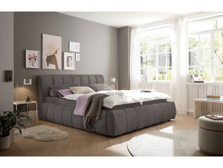 Polsterbett Noripo 180 x 200cm Chenille Triss Schwarz/Grau
