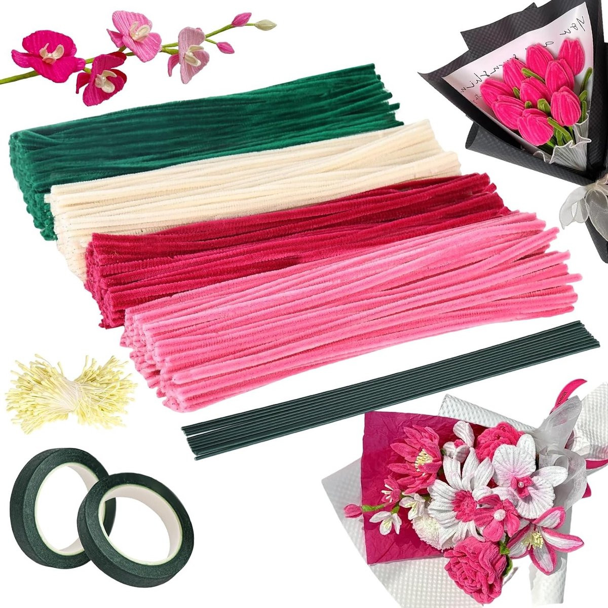 400 stuks Bloemen Pijpenreiniger Set voor creatieve handwerkmaterialen en tulpenpijpen