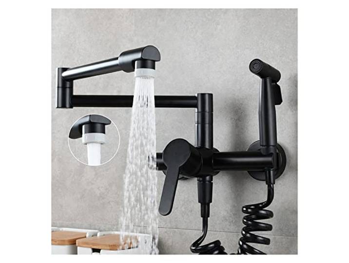 Drehhahn, Klappbarer Wasserhahn mit Messing-Topffüller und Seitensprüher, Küchenarmatur Schwenkarm Doppelfunktionsgelenk(Dual function faucet-01)