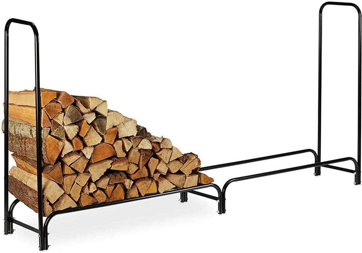 Houten Houtopslag Rek voor Binnen en Buiten met Metalen Frame, Verticale Brandhout Standaard