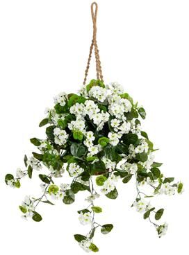 Nearly Natural 28-in UV Resistant Artificial Geranium in Hanging Basket