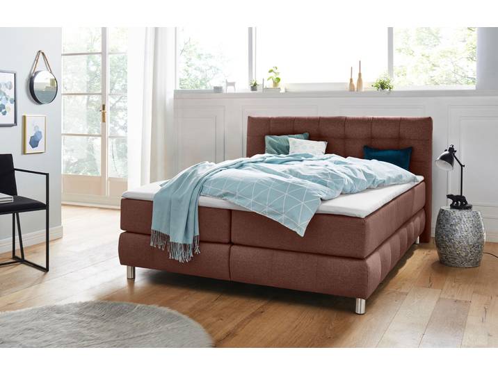 Boxspringbett, 174x231 cm, Struktur, Braun, 7-Zonen Matratze & Topper, Skandi, andas