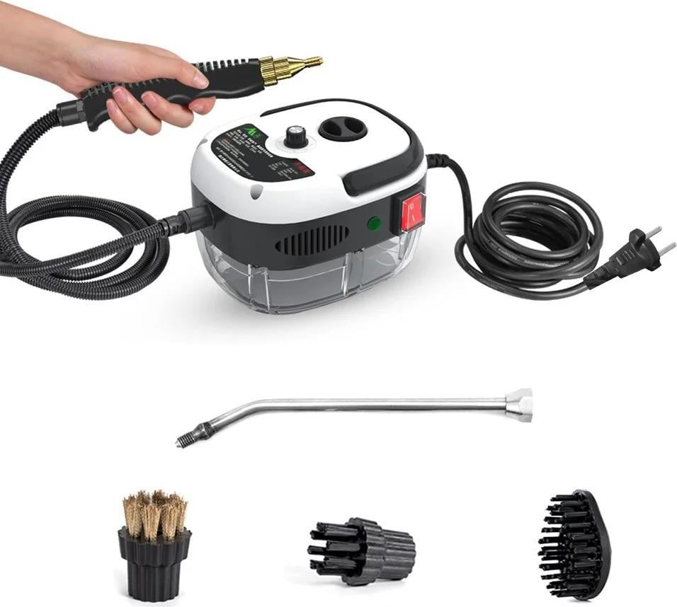 Draagbare handheld stoomreiniger met 1500W vermogen en diverse accessoires, Wit