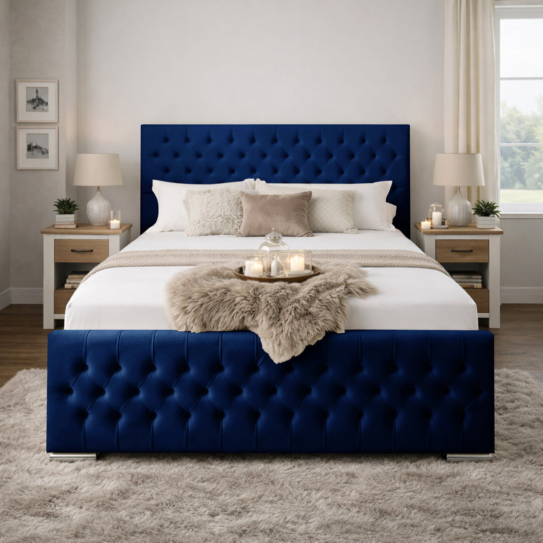 Canora Grey Kensington Upholstered Bed Frame Marine Super King (6')