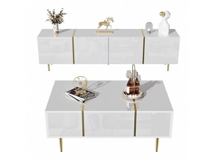 Ensemble meuble TV et table basse blanc brillant caractéristiques détaillées