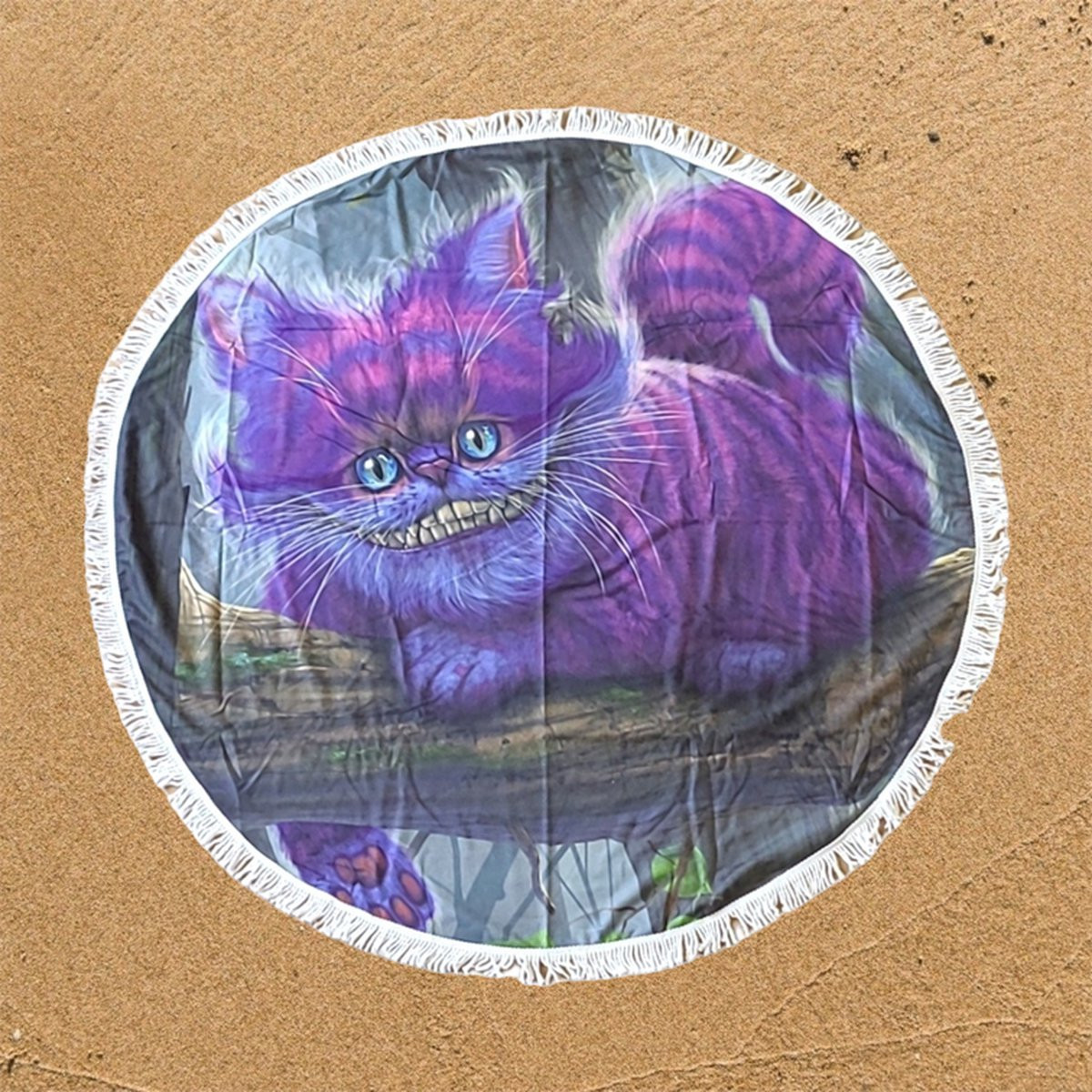 Rond strandlaken Cheshire Cat van The Coloured House, 150 cm