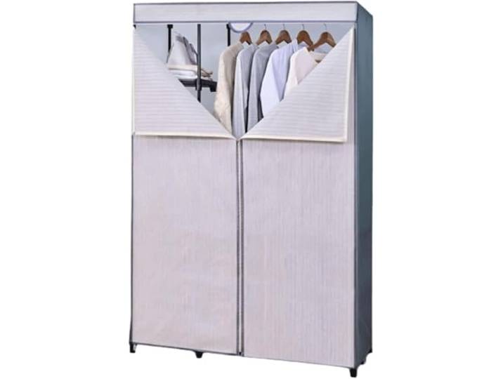 LoiYtrd Eisenregal aus Stoff, Kleiderschrank, platzsparender Schlafsaal(Gray Stripe-a)