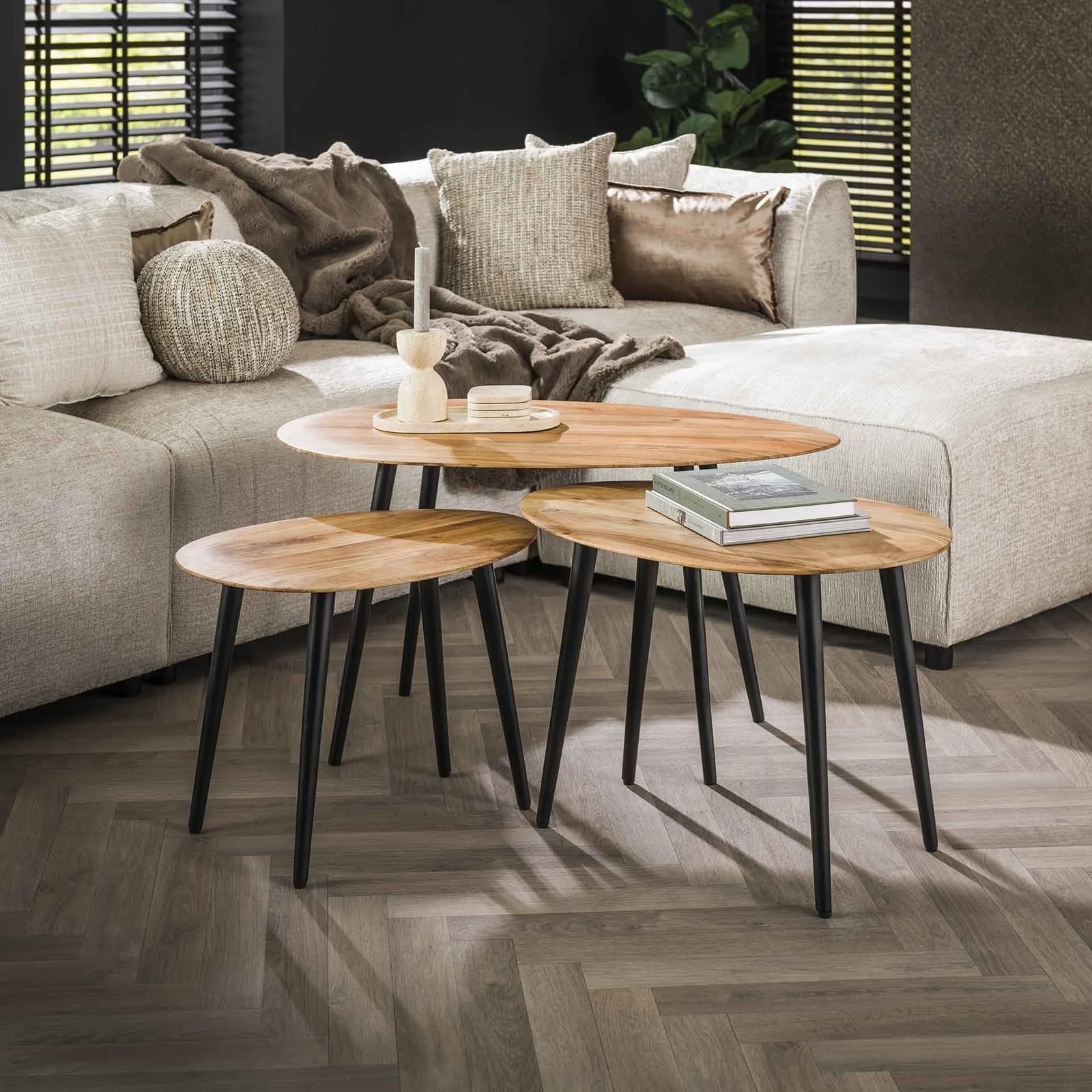 WoonStijl Salontafel set van 3 Acacia organisch vorm Bruin