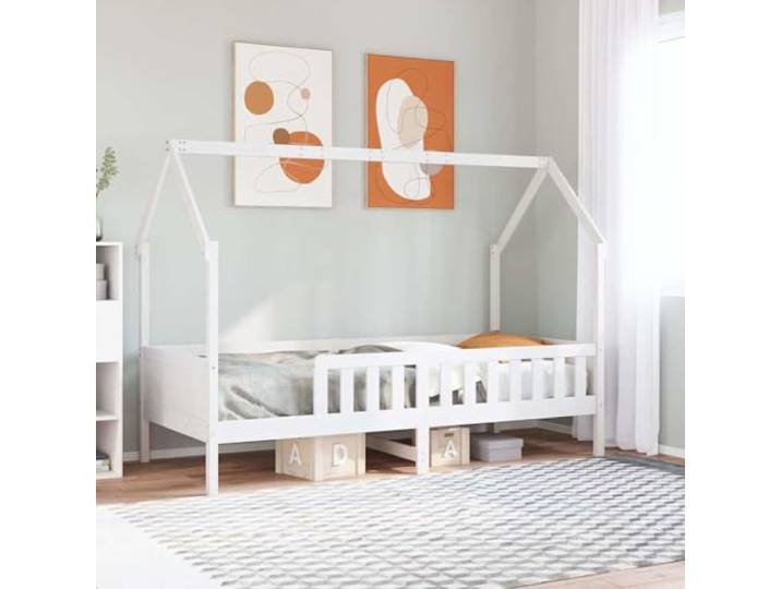 Massives Kiefernholz Hausbett Spielhaus Design Weiß 90x200 cm Kinderbett Hausbett Weiß 90x200 cm Massivholz Kiefer mit Rausfallschutz und Dach Design