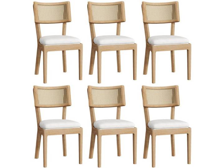 NuvlaGu - Chaises de salle à manger en bois massif - Lot de 6 - Rotin - Conviennent aux salles à manger et aux salons - Bois