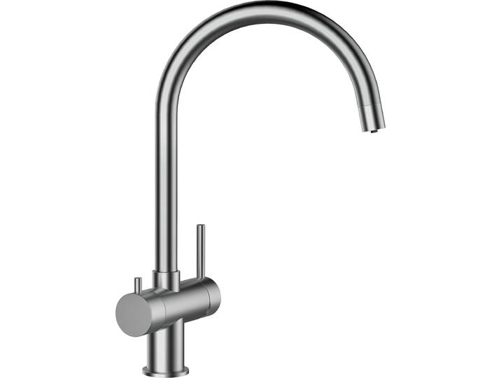 Küchenarmatur SCHOCK Ares , grau (edelstahl), B:21,4cm H:36cm Ø:5cm, Edelstahl, Armaturen, Küchenarmatur, Hochdruck, Festauslauf, Filterwasser, Schwenkbereich 360