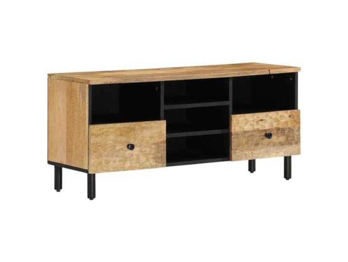 GHVBNMF TV-Schrank Massivholz Mango Lowboard Fernsehtisch 100x33x46 cm Stabiles Mediencenter mit Eisenbeinen und offenem Stauraum für Wohnzimmer und Schlafzimmer.