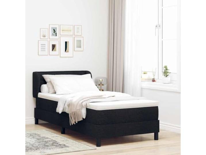 Stabil verstellbares Kopfteil Modernes Minimalschlafzimmer Boxspring 90 x Boxspringbett mit Matratze Schwarz 90x190cm Stoff verstellbares Kopfteil Taschenfederkern Bett mit Topper Lattenrost
