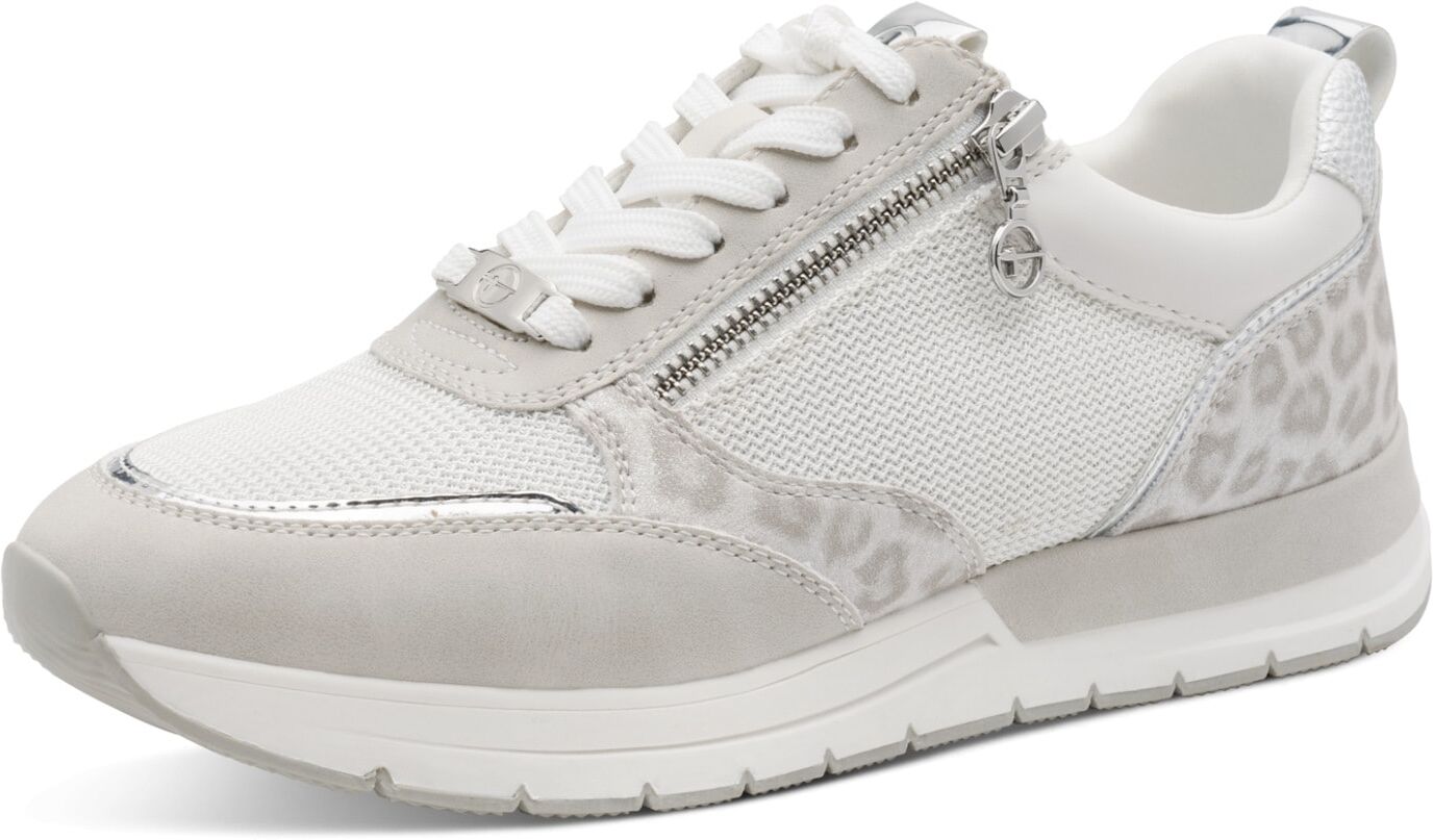 Plateausneaker TAMARIS, Damen, Gr. 38, weiss (silberfarben kombiniert), Lederimitat, Textil, Schuhe Plateausneaker, Freizeitschuh, Schnürschuh, Halbschuh mit Reissverschluss aussen silberfarben kombiniert 38