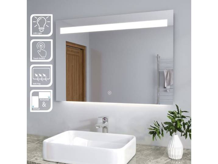 SIRHONA Mioir de salle de bains led anti-buée 100x70cm Miroir Tactile