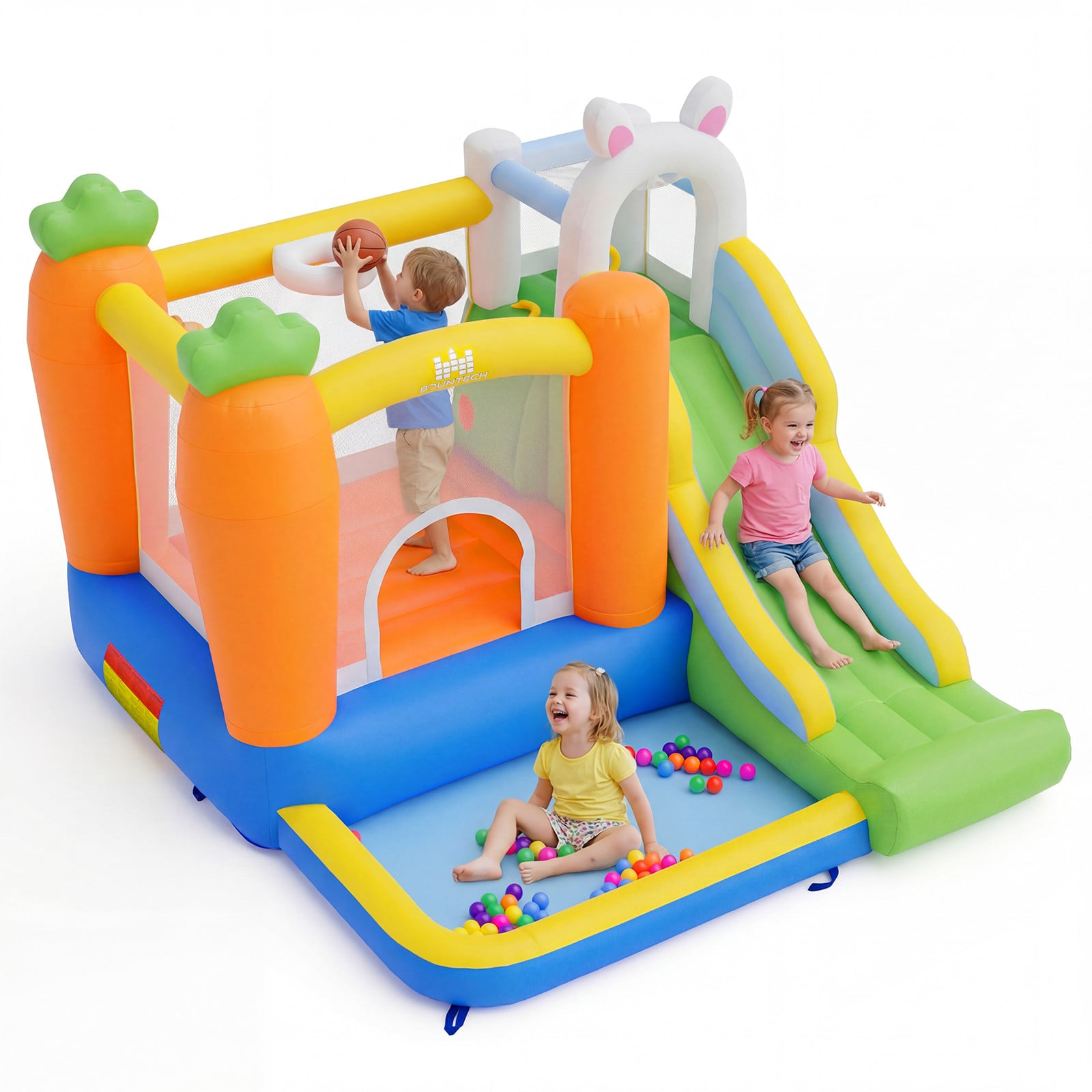 Costway Opblaasbaar Springkasteel met Glijbaan, Ballenbad, Basketbalring en Klimwand inclusief 50 ballen en draagtas
