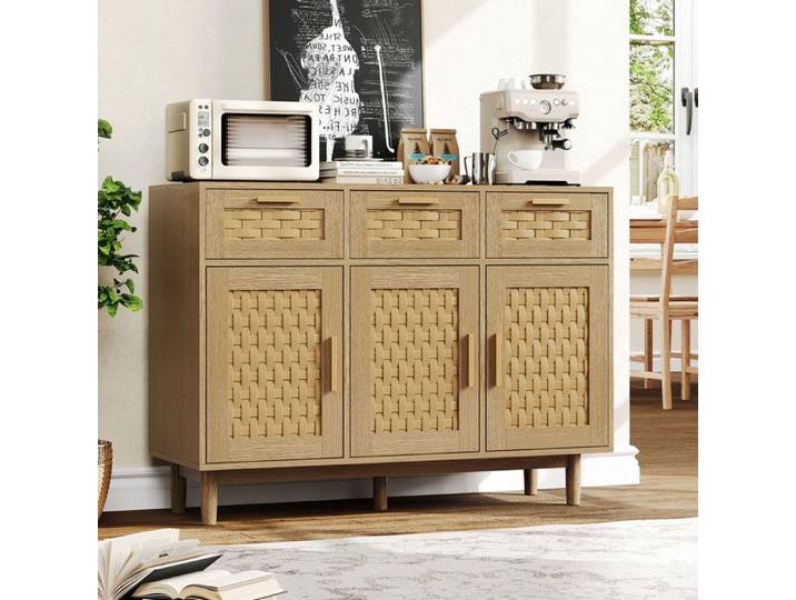 Buffet bas - meuble de cuisine - 3 portes - 3 tiroirs - Marron 107x40x80 cm