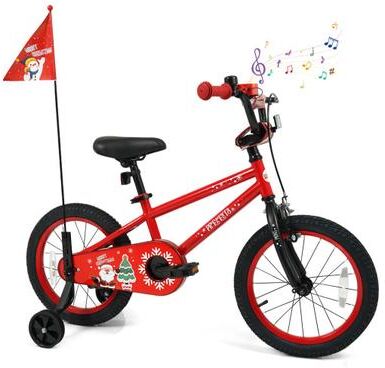 Costway 16 Inch Kids Bike Adjustable with Christmas Music & Flag for Aged 4-7 Years Old