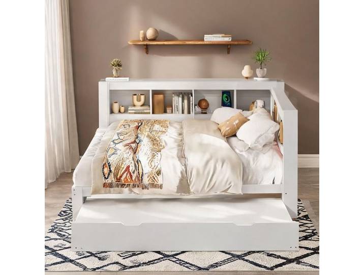 Beds and Frames and combining tiroirs et niches and White MDF and Pine with 219 x 167 x 90 in and USB