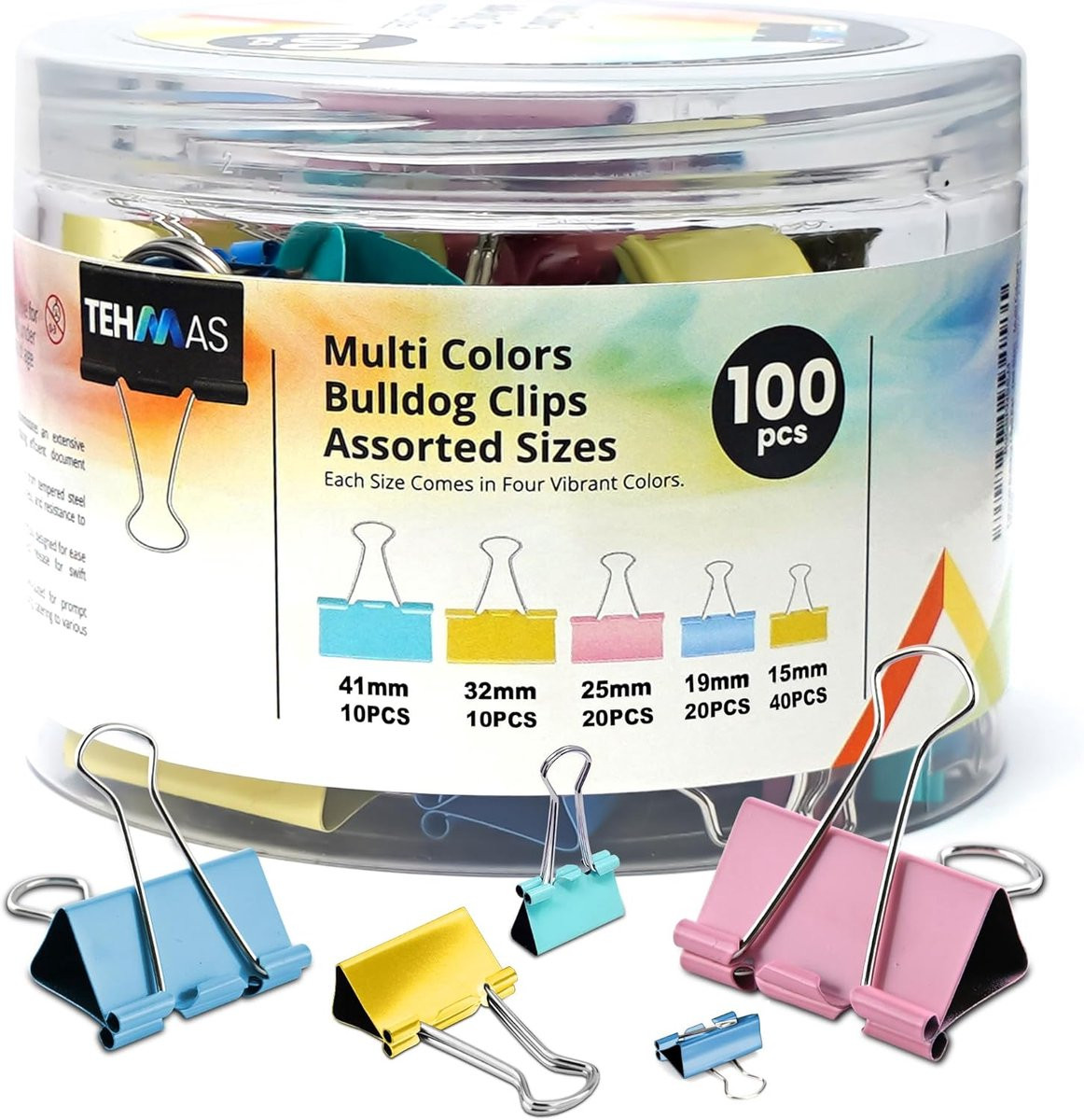 Grote Set Bulldog Clips 100 Stuks - Diverse Maten en Kleuren