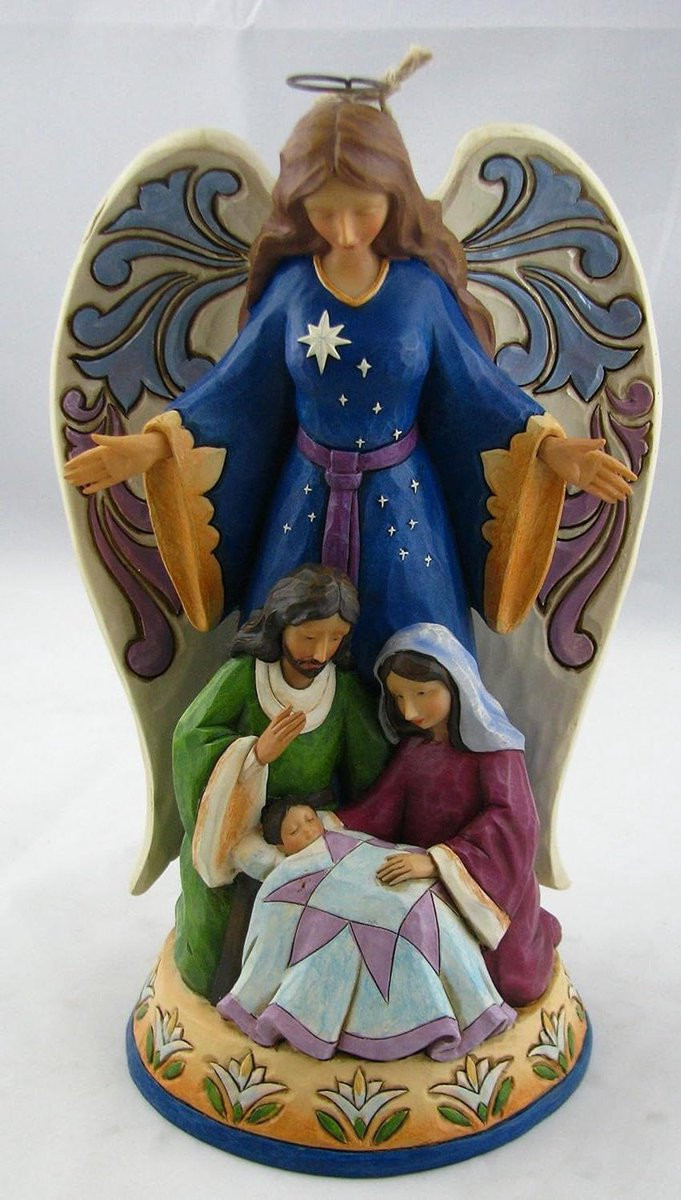 Engel met Heilige Familie Decoratief Beeldje Multicolor, Hoogte: 23 cm