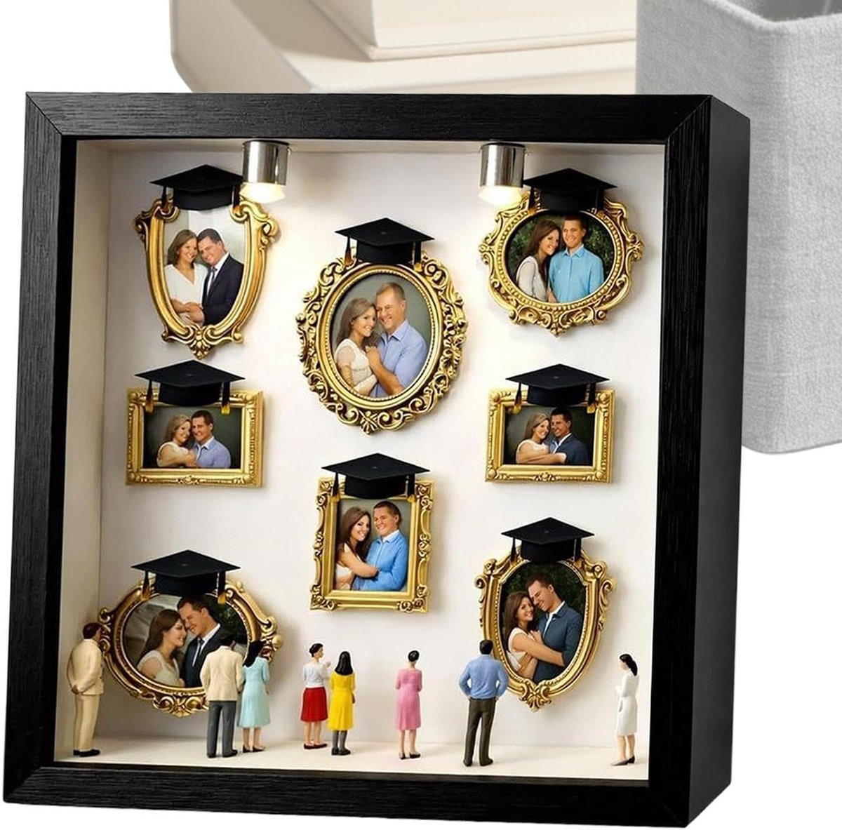Museum Fotolijst Set Herinneringen Displaykast Goud 25x25 cm