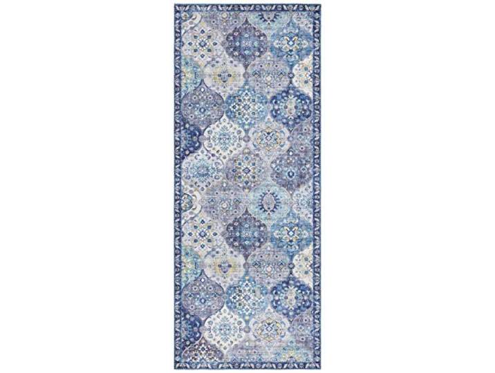 ELLE Decoration Kashmir Ghom Orientalischer Teppich - Kurzflor Vintage-Look Orientalisch Ornamente-Muster Klassischer Orientteppich für Wohnzimmer Esszimmer Flur oder Schlafzimmer Jeansblau, 80x200cm