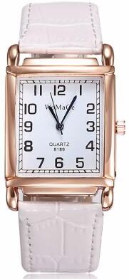 Friendly Fresh Finds Luxury Rose Gold Square Womens Quartz Watch With Red Leather Strap white