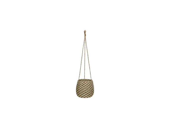 Panier à suspendre en papier tressé vert et marron, ovale, 3 cord