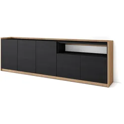 SKRAUT HOME Sideboard, Highboard, 260x80x37 cm, 5 Türen, Wohnzimmer, Küche, Schwarz Eiche