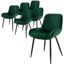 ML-Design Esszimmerstühle 6er Set, Dunkelgrün, mit Rücken- & Armlehnen, Samtbezug & Metallbeine, Polsterstühle für Esszimmer, Küche & Wohnzimmer