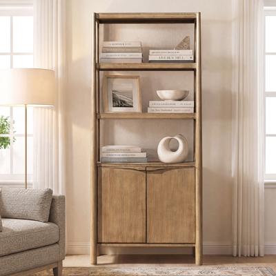 "Jennifer Taylor Home Nolan 86"" Reclaimed Wood Bookcase with Lower Cabinet, Antique Natural Reclaimed Pine Wood"