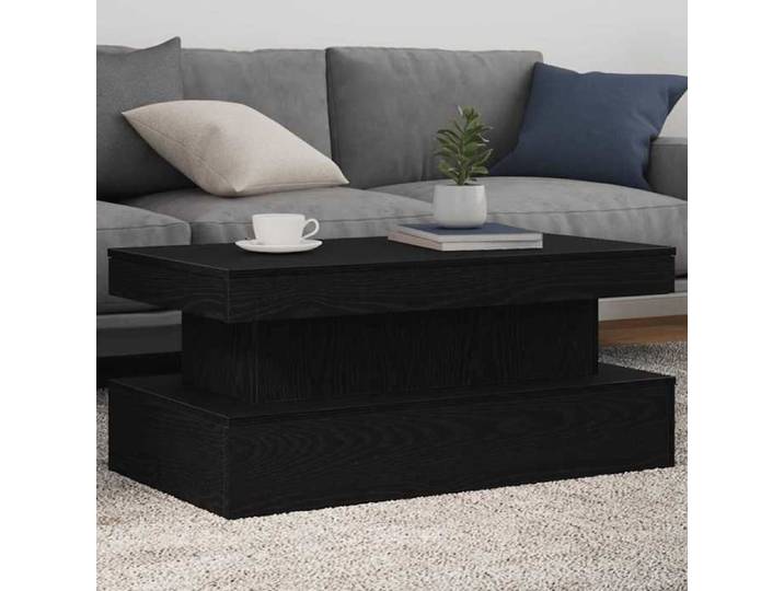 Table basse avec lumières LED-Table Salon à LED chêne noir 90x50x40 cm 150887