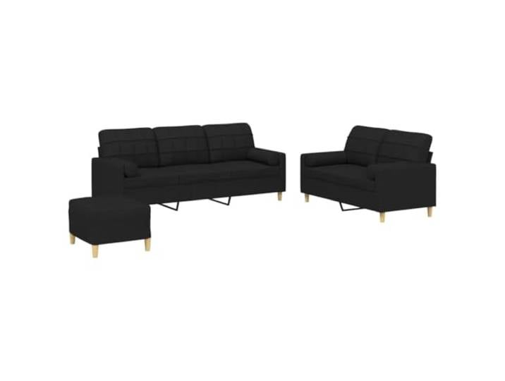 GHVBNMF 3-TLG Sofagarnitur mit Hocker Kissen Schwarz Stoff Couch Set Komfortable 3er und 2er Couch mit Hocker und Zylinderkissen für elegantes Wohnzimmer und moderne Entspannungsecke.