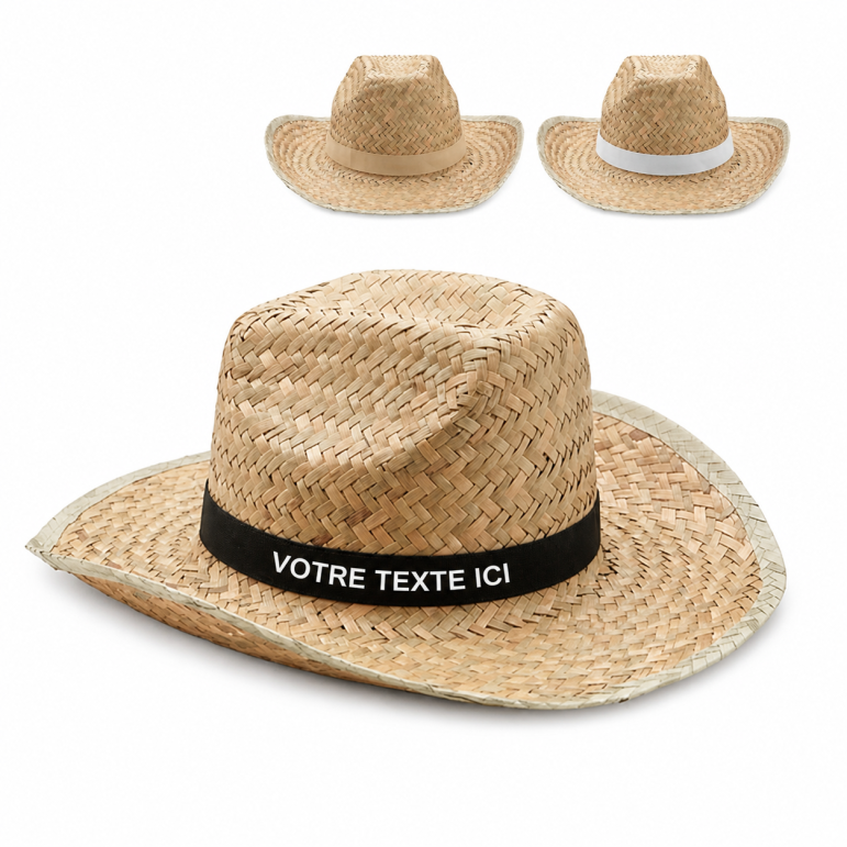 Chapeau de cow-boy publicitaire en paille TEXAS paille noir