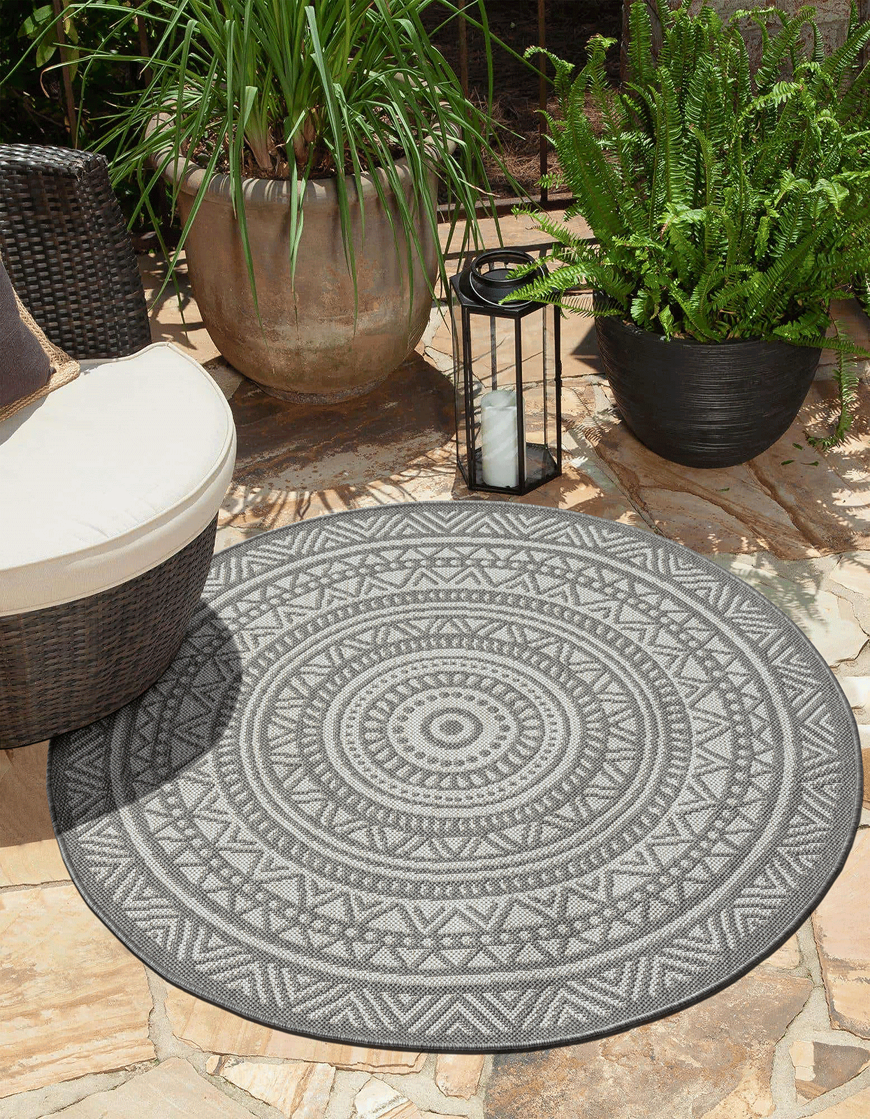 Teppich THE CARPET "Mistra", grau, H:1mm Ø:120cm, Polypropylen, Teppiche, Teppich