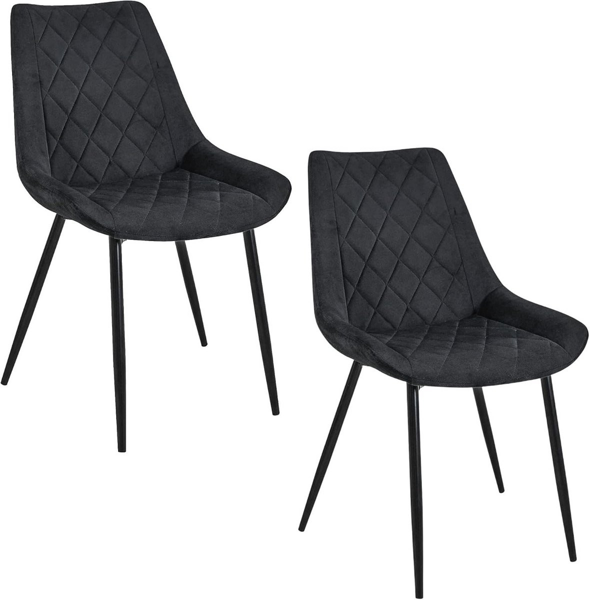 Set van 2 moderne fluwelen eetkamerstoelen - Zwart