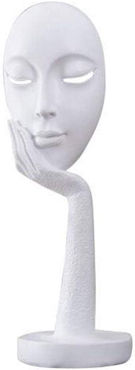 Wit Vrouw Figuur Beeldje met Gezicht en Hand Sculptuur van Milieuvriendelijk Hars, Hoogte: 38,1 cm