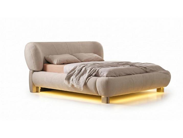 JVmoebel Polsterbett Bett mit LED-Beleuchtung Beige Modern Design Komfortabel Gemütlich, Made in Europa