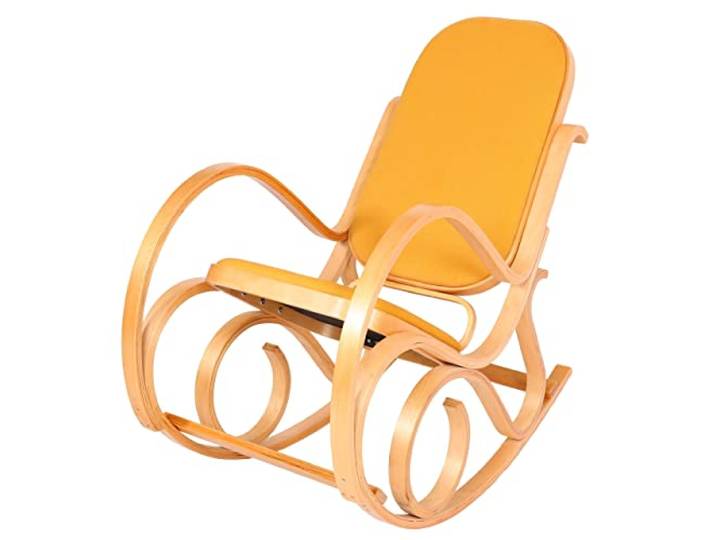 Mendler Schaukelstuhl M41 - Eiche-Optik, Stoff/Textil gelb Schwingsessel, Fernsehsessel, Massiv-Holz