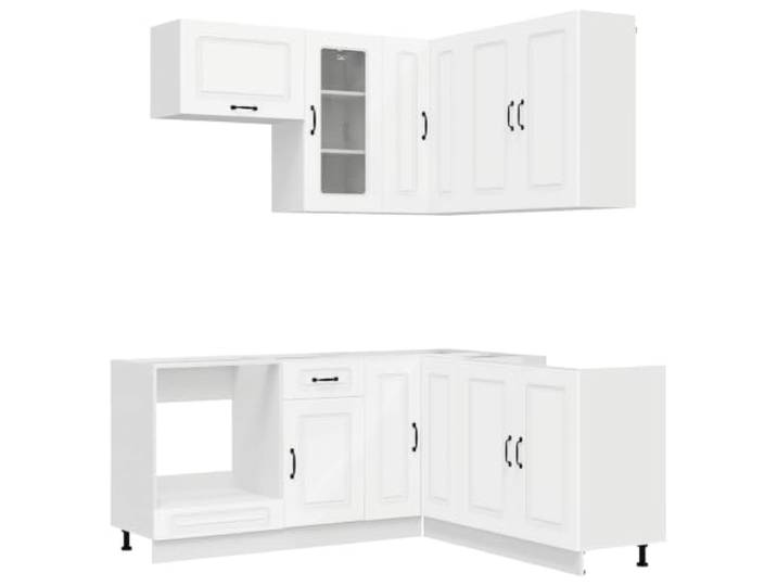 Makastle Küchenschrank-Set 8-teilig in Weiß aus Holzwerkstoff mit Verstellbaren Füßen und Glastür