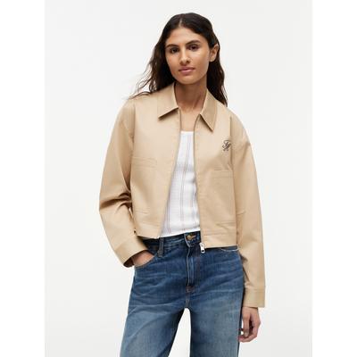 Kurzjacke TOMMY HILFIGER "CHINO DRESSING SHORT JACKET", Damen, Gr. 44, gentle gold, Web, Obermaterial: 97% Baumwolle, 3% Elasthan. Futter: 100% Polyester, unifarben, regular fit kurz, Rundhals, eingesetzt gerader Abschluss, Jacken Kurzjacke,...