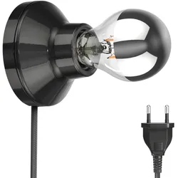 ledscom.de E27 Porzellan Lampen-Fassung Elektra, rund mit Stecker und Schalter, schwarz 90mm inkl. E27 Leuchtmittel, 399lm, 4,3W, warmweiß