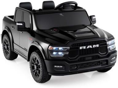 Costway 2 Seater 24V Ride on Toy for Big Kids Licensed Ram Truck with Remote and Music-Black
